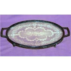 P.N.C.W. Ornate Brass, Lace and Glass Oval Tray#1368132