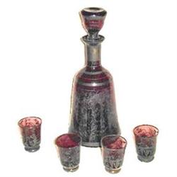 Amethyst with Silver Overlay Decanter Set #1368134