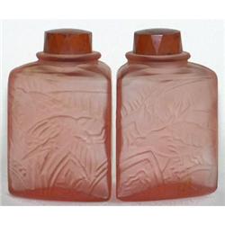 Pink Satin Glass Art Deco Lotion Bottles  #1368149