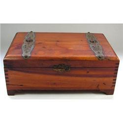 Old Metal Decorated Cedar Jewelry Box #1368336