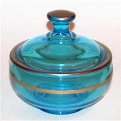 Blue & Gold Depression Glass Powder Jar #1368341