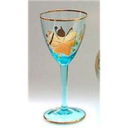 Blue Art Glass Wine Stems w Gold Leaves (6) #1368455