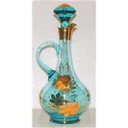 Blue Art Glass Wine Decanter w 24k Gold  #1368456