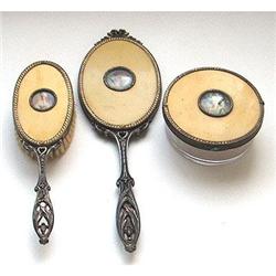 Emroidered on Silk and Brass Dresser Set #1368457