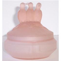 3 Birds Pink Satin Glass Figural Powder Jar #1368466