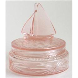 Pink Depression Glass Sail Boat Powder Jar #1368467