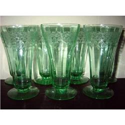 Etched Green Depression Glass Ftd Tumblers (5) #1368479