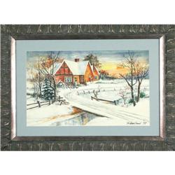 MacIsaac- Winter Cottage- Original watercolor #1388719