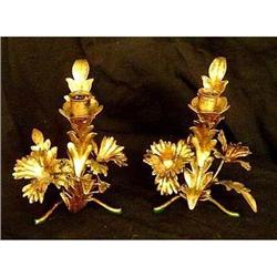 Pair of Antique Gilded Tole Candlesticks #1421446