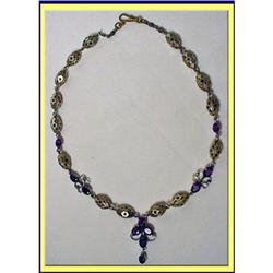 VICTORIAN ARTS CRAFTS NECKLACE AMETHYST SILVER #1421456