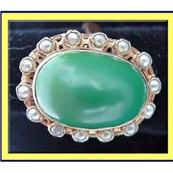 ANTIQUE FRENCH RING CABOCHON TURQUOISE PEARLS #1421462