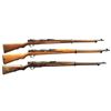 Image 1 : 3 JAPANESE TYPE 38 BOLT ACTION MILITARY RIFLES.