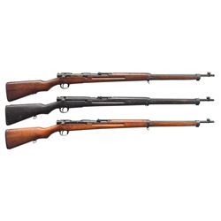 3 JAPANESE TYPE 38 WWII BOLT ACTION RIFLES.