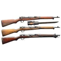 3 WWII JAPANESE BOLT ACTION CARBINES.