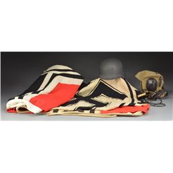 2 WWII GERMAN NAVAL FLAGS & 2 HELMETS.
