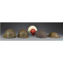 5 WWI & WWII AMERICAN & BRITISH HELMETS.