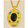 Image 1 : Fabulous Designer Sandi Miller Burrows Goldtone Greenstone Locket Pendant Necklace