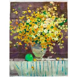 Anna Gusarova, Signed Ukranian Impressionism, Little Yellow Bouquet