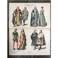 Rare 19thc Handcolored German Costume Plates, 14thc Nobility