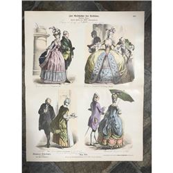 Rare 19thc Handcolored Costume Plates, Late 18thc German Ladies, Gentlemen & Servents