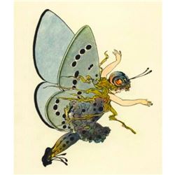 Silvery Blue Butterfly, Original 1914 Lithograph, The Butterfly Babies