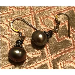 Gray Cultured Drop Pearls Sterling Hook Earrings