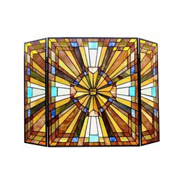 Tiffany-style. Mission Stained Glass Fireplace Screen