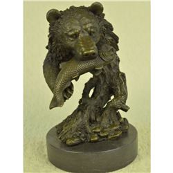 Bear With Fish Catch, Fishing Lodge Bronze Sculpture