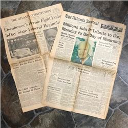 Pair of Vintage 1969 Newspapers, Death of President Eisenhower