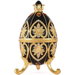 Russian Black Enamel Trinket Jewel Box Egg