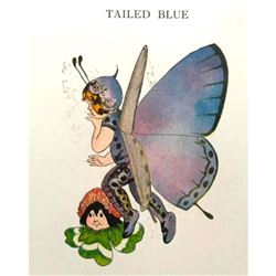 Tailed Blue Butterfly, Original 1914 Lithograph, The Butterfly Babies