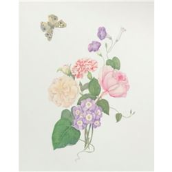 Limited Edition Print, Floral Bouquet and a Buckeye Butterfly