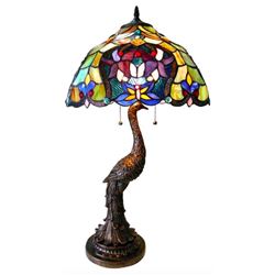 Tiffany-style Peacock Stained Glass Lamp