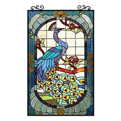 Tiffany Style Peacock Stained Glass Hanging Window Panel