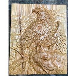 Eagle & Wolf European Wood Carving, Plaque