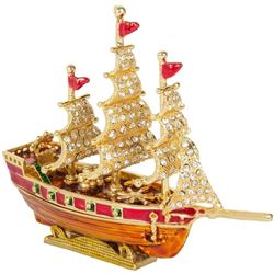 Enamel & Crystal Masted Sailing Ship Trinket, Jewel Box