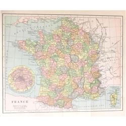 Early 1900's Atlas Map of France