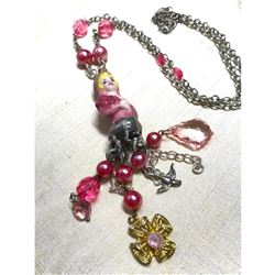 Artisan Made Re-purposed Broken Doll Silver & Crystal Necklace