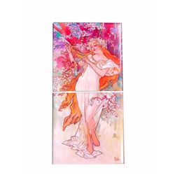 Modern Alphonse Mucha Seasons Ceramic Tile Insert Mural, Spring