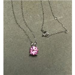 Created Pink Sapphire Solitaire Sterling Silver Necklace