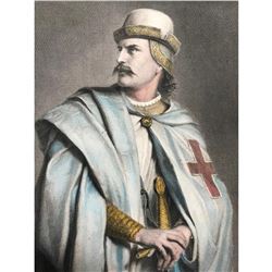 Antique 19thc Handcolored Knights Templar Steel Engraving