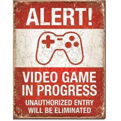 Alert! Video Game In Progess Metal Pub Bar Sign