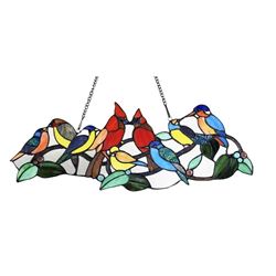 Colorful Birds Stained Glass Hanging Window Panel