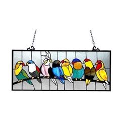 Birds On A Branch Stained Glass Hanging Window Panel