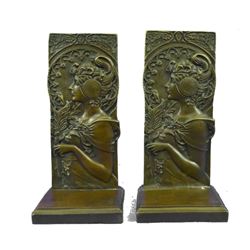 Art Nouveau Style Bronze Girl Bookends