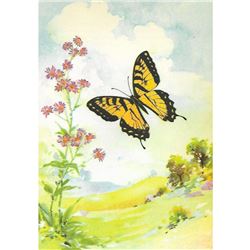 1920's Tiger Swallowtail Butterfly Color Lithograph Print