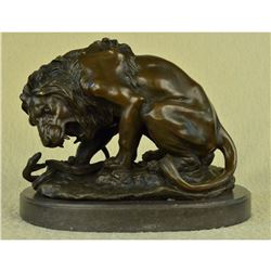 Signed Barye, Lion & Snake Bronze Sculpture