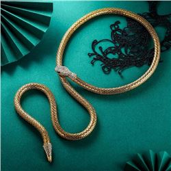 Flexible Gold & Crystal Snake Necklace, Bracelet, Fashion Belt