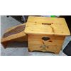 Image 1 : A shoe bench, Two boxes of various signs and graphics