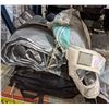 Image 1 : Shelf lot of misc lighting, art deco, glass pendants and tarps